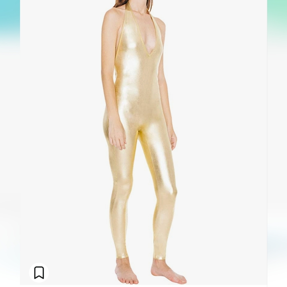 American Apparel Gold halter Catsuit jumpsuit XL